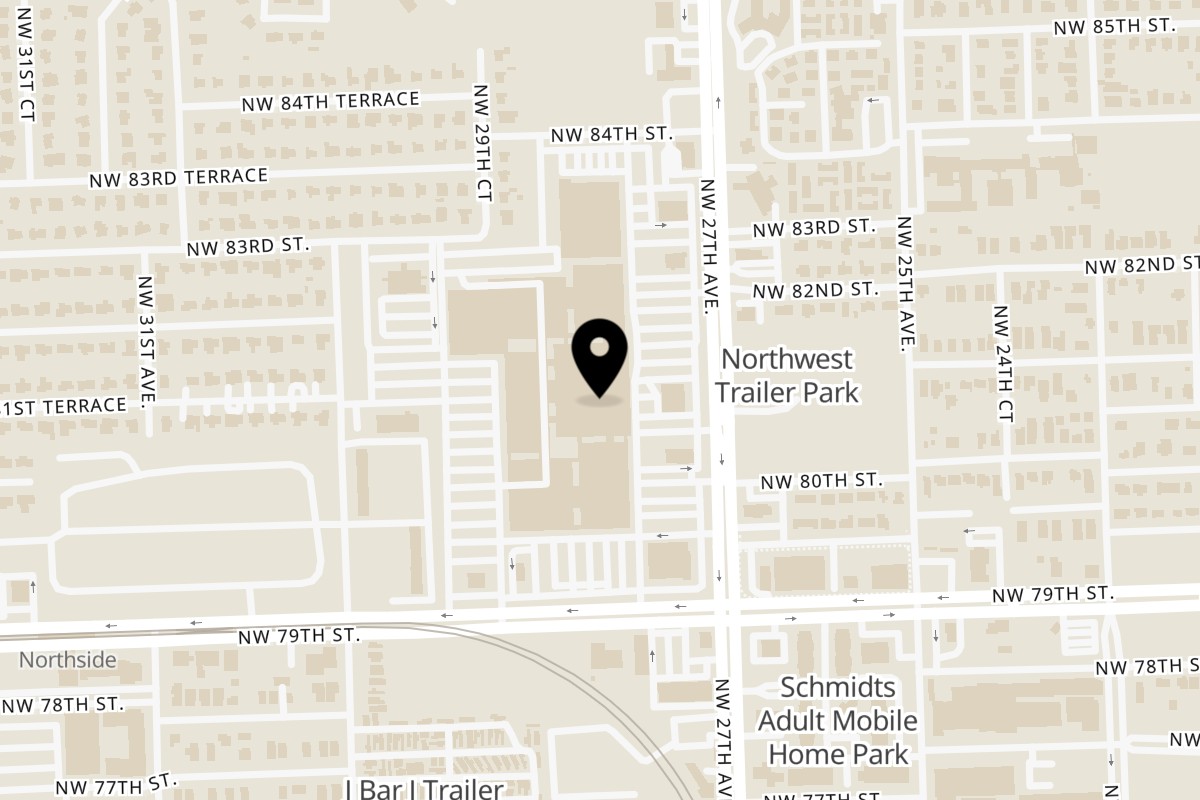 Map showing the location of Chef Yank's on 7900 NW 27th Ave in Miami